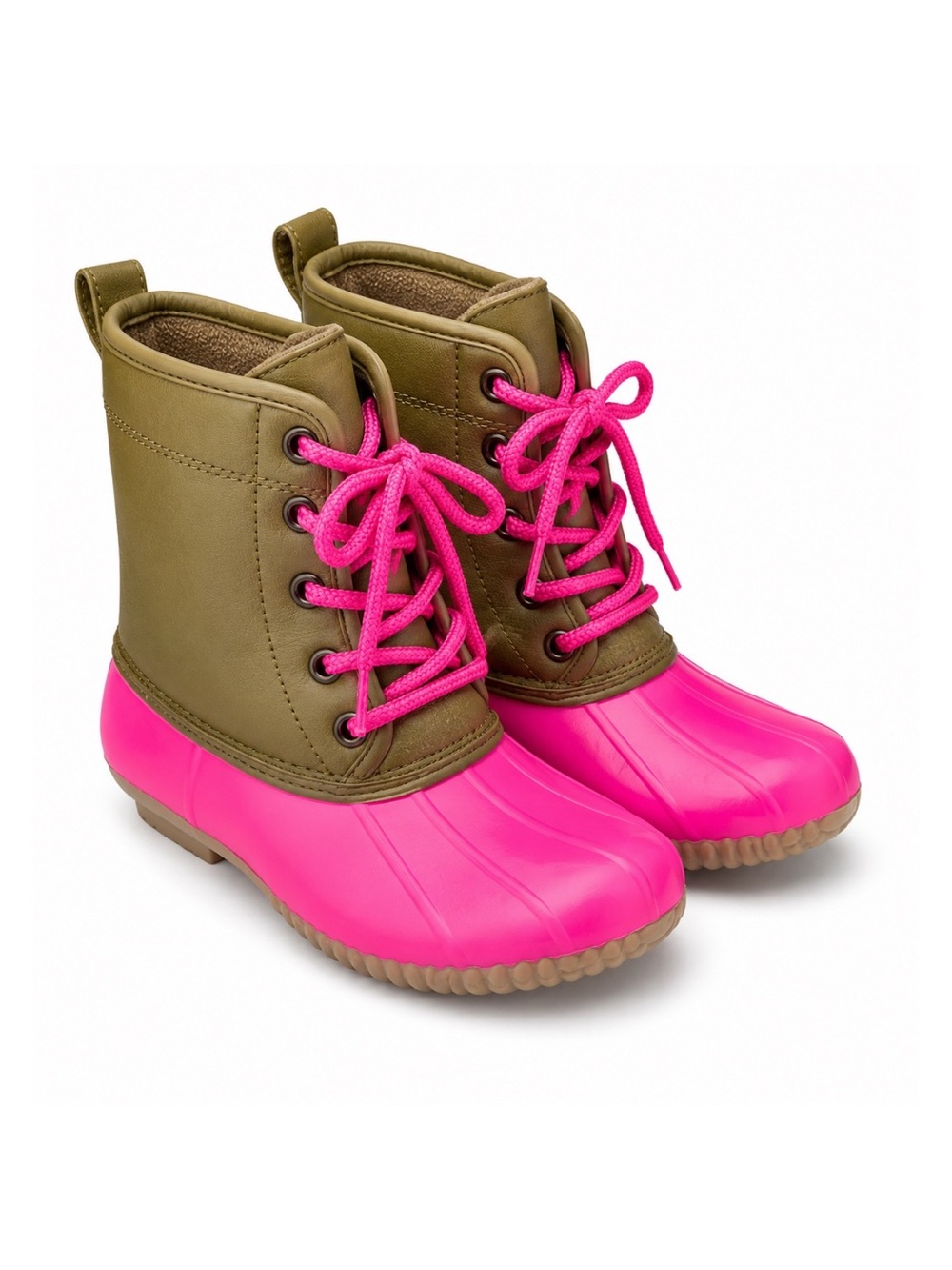 Capelli New York Kids Pink & Tan Lace Up Rubber Duck Boots Girls Size 2